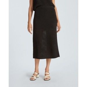 Everlane The Crochet Knit Skirt Black Organic Cotton Midi Side Slit Size S NWT